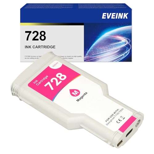 𝔼𝕍𝔼𝕀ℕ𝕂 728 Cyan Ink Cartridge Replacement for HP 728 Ink Cartridge(F9K17A) Work with HP DesignJet T730 T830 Multifunction Printer (1-Pack, 300ml) (Magenta)