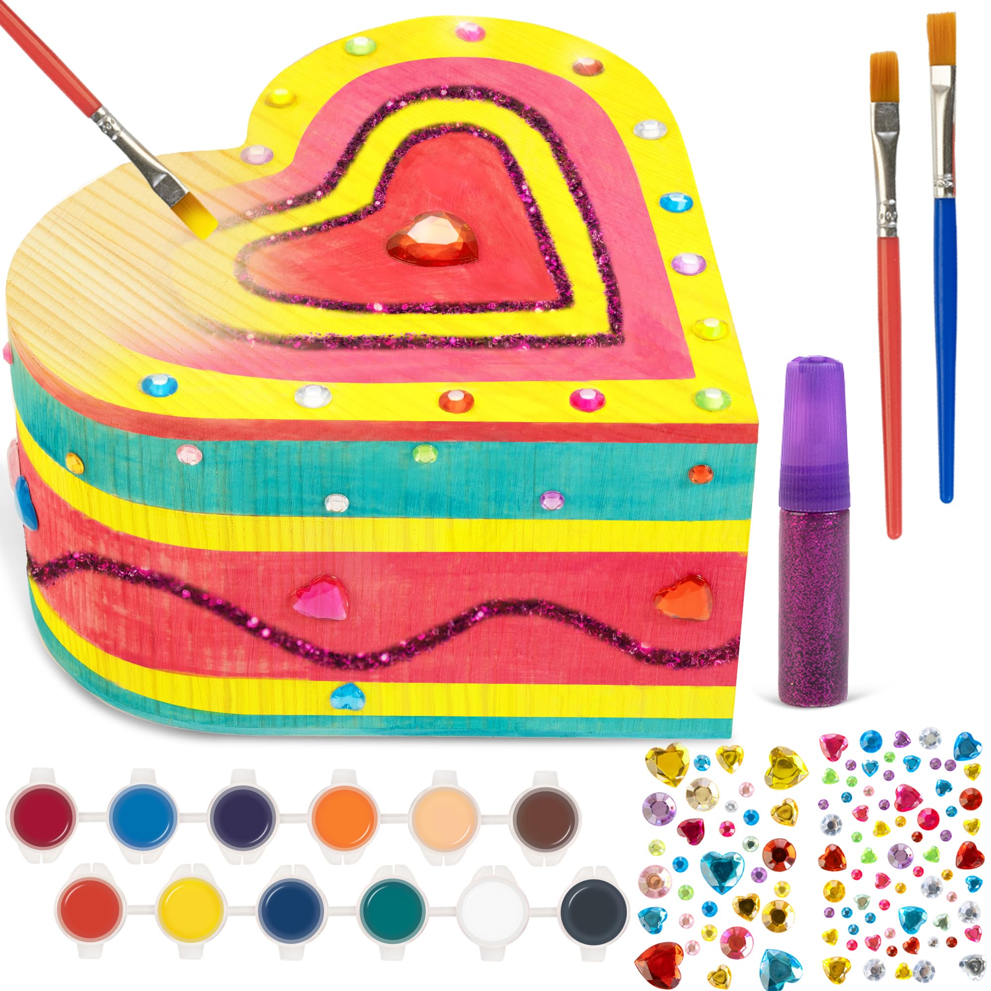 Paint Your Own Wooden Jewelry Box-Arts and Crafts for Kids 4-6, DIY Treasure Box Painting Kits Gift for 7 8 Year Old Girls, Kids Crafts Birthday/Mother's Day/Christmas Gift