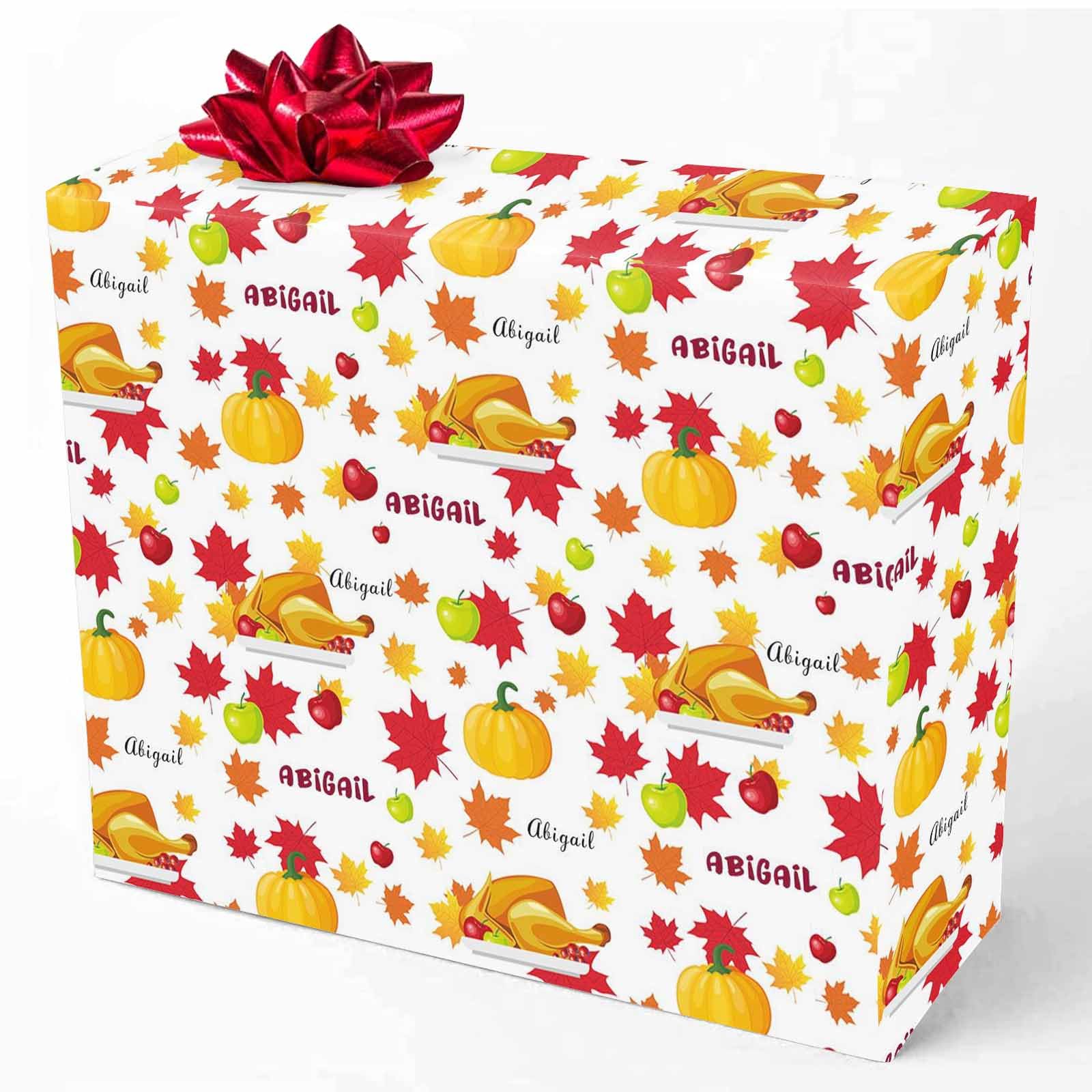 MyPupSocks Personalized Turkey Pumpkin and White Red Wrap Paper with Text, Custom Name Thanksgiving Wrapping Paper Roll for Boys Girls Kids Baby Shower Festival Winter Holiday Christmas 58x23 1 Roll