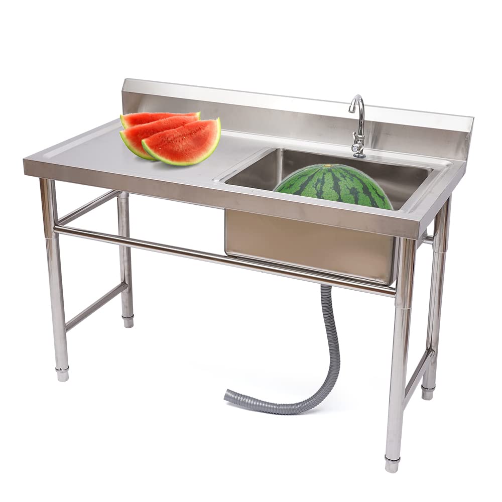 DHBREK Single Compartment Kitchen Sink Commercial Restaurant Sink 47" Stainless Steel Utility Sink Drain Board Commercial Square Kitchen Sink for Restaurant Home(Type 2)