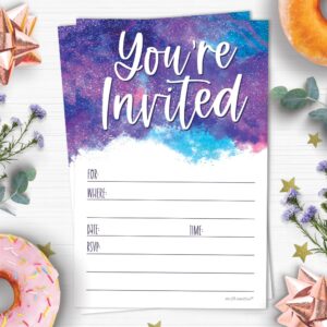 Galaxy Invitations With Envelopes For Out Of This World Birthday Party (20 Count) - Outer Space Theme Featuring Starry Night Sky