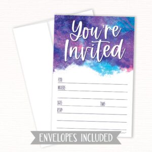 Galaxy Invitations With Envelopes For Out Of This World Birthday Party (20 Count) - Outer Space Theme Featuring Starry Night Sky