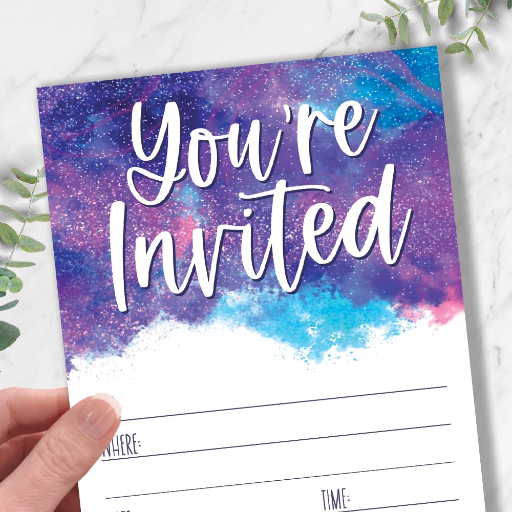 Galaxy Invitations With Envelopes For Out Of This World Birthday Party (20 Count) - Outer Space Theme Featuring Starry Night Sky