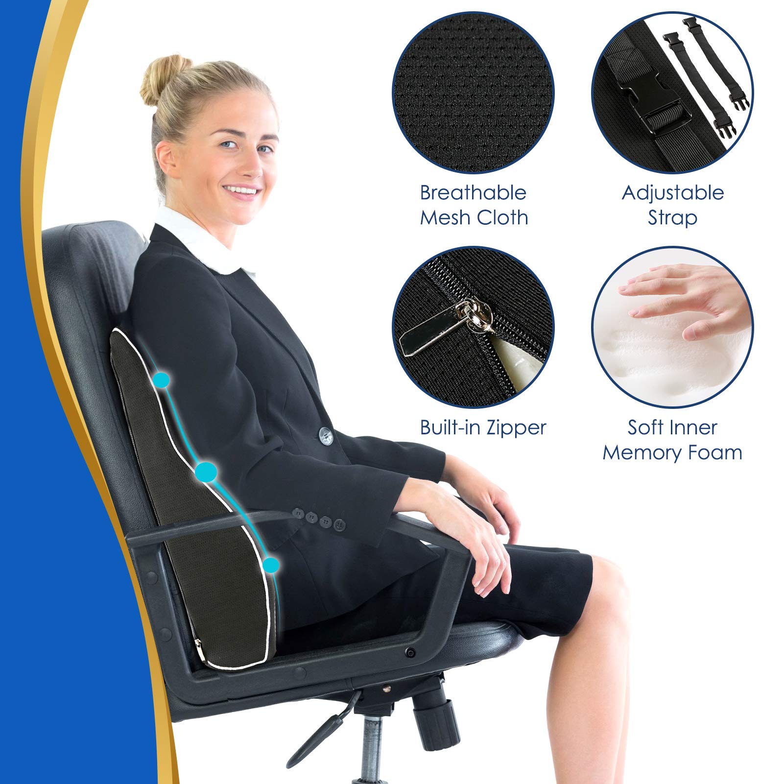 Lumbar Support Pillow for Office Chair Car Lumbar Pillow Lower Back Pain Relief Memory Foam Back Cushion with 3D Mesh Cover, Back Pillow Ergonomic Orthopedic Back Rest