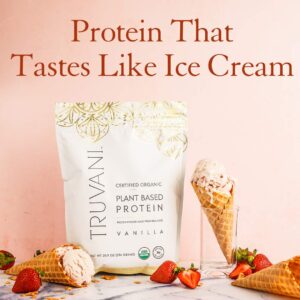 Truvani Vegan Vanilla Protein Powder with Frother & Scoop Bundle - 20g of Organic Plant Based Protein Powder - Includes Portable Mini Electric Whisk & Durable Protein Powder Scoop