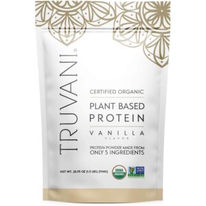 Truvani Vegan Vanilla Protein Powder with Frother & Scoop Bundle - 20g of Organic Plant Based Protein Powder - Includes Portable Mini Electric Whisk & Durable Protein Powder Scoop