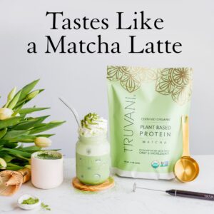 Truvani Vegan Matcha Protein Powder with Frother & Scoop Bundle - 20g of Organic Plant Based Protein Powder - Includes Portable Mini Electric Whisk & Durable Protein Powder Scoop