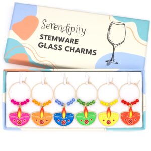 Diwali Gift, Diwali Wine Glass Charms, Set of 6 Diya Wine Charms, Festival of Lights Decorations, Table Decor