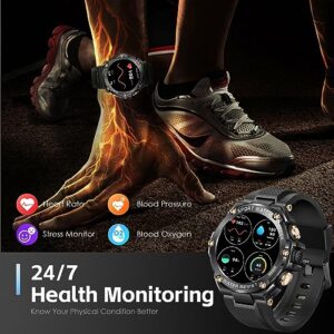 Military Smart Watches for Men Make Calls 100 Days Long Standby 800mAh Big Battery 1.5" HD Screen Tactical Smartwatches for iPhone Android Waterproof Fitness Tracker Heart Rate Sleep Monitor Watch