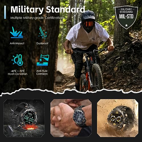 Military Smart Watches for Men Make Calls 100 Days Long Standby 800mAh Big Battery 1.5" HD Screen Tactical Smartwatches for iPhone Android Waterproof Fitness Tracker Heart Rate Sleep Monitor Watch