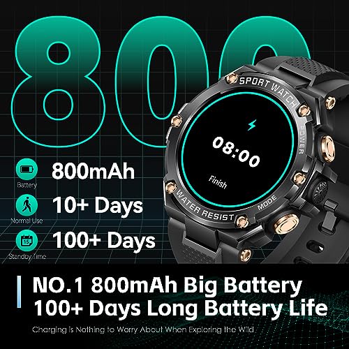 Military Smart Watches for Men Make Calls 100 Days Long Standby 800mAh Big Battery 1.5" HD Screen Tactical Smartwatches for iPhone Android Waterproof Fitness Tracker Heart Rate Sleep Monitor Watch