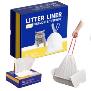 heidber drawstring litter liner bags 80 pack-cat litter box liner bags for litter box robot 3 and 4 thick waste bags for self-cleaning cat litter box liner trash bags for home/kitchen trash cans