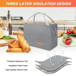 Ohiatn Lunch Bag for Women Men Insulated Lunch Box Bags for Adult, Reusable Lunch Tote Bag Portable Lunch Cooler Bags Leakproof Thermal High Capacity Hangbags for Work Office Picnic Outdoor, Grey