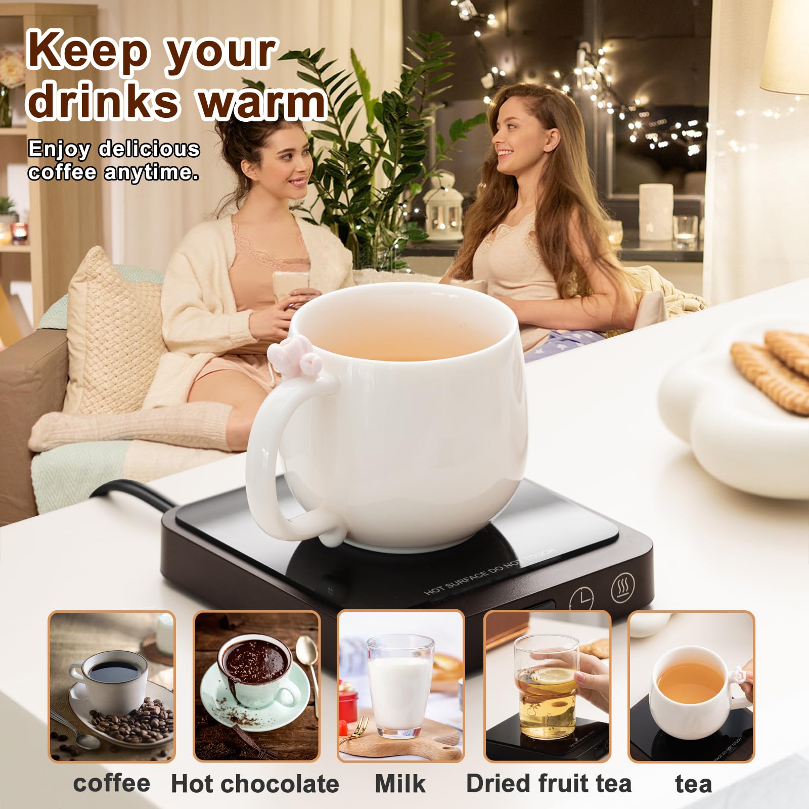 Coffee Mug Warmer Coffee Warmer for Desk Auto Shut Off with 5 Temperature Control 6 Time Adjustable, Mug Cup Heater for Office Home Warming Candle Warmer Coaster Heating Coffee Milk Tea Chocolate-Wood