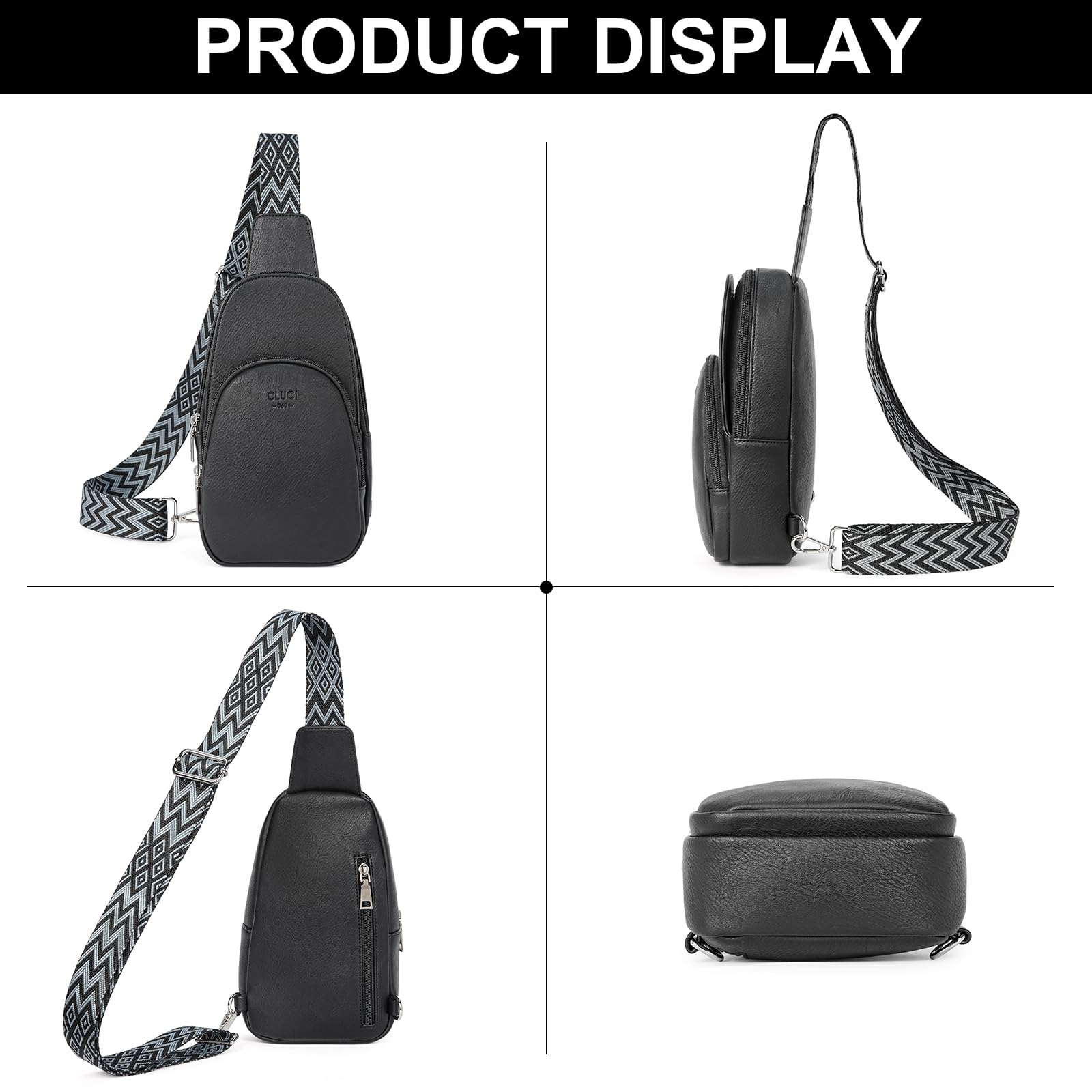 CLUCI Sling Bag for Women, Crossbody Bags for Women, Cross Body Bag for Woman, Small Leather Crossbody Bags for Women Travel Sling Backpack Black