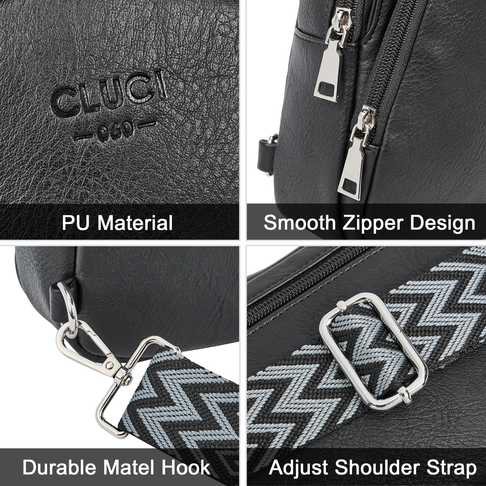 CLUCI Sling Bag for Women, Crossbody Bags for Women, Cross Body Bag for Woman, Small Leather Crossbody Bags for Women Travel Sling Backpack Black