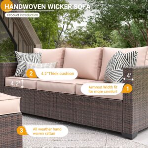 UDPATIO 6 Piece Patio Furniture 7 Seats Wicker Outdoor Sectional, Thick Cushions Patio Couch Chair with Ottoman & Storage Table for Porch, Balcony