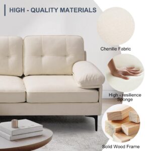 COCOLHOME L- Shaped Sectional Sofa 85" Convertible Modern Upholstered Couch Chenille Fabric with Reversible Chaise Detachable Washable Cover for Living Room, Apartment, Small Space (Cream)