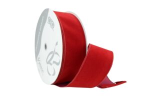 ribbon bazaar waterproof wired velvet ribbon – outdoor-ready for wreaths & garlands - holiday red (same color edge) 2-1/2" 50yd