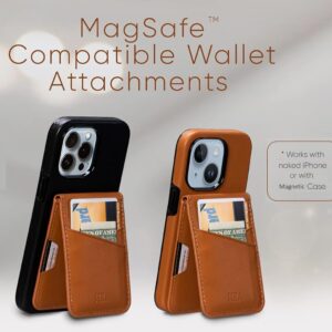 Sena Wallet Phone Stand, Card Holder Attachment for Apple iPhone 12/13/14/15 Pro/Max/Max Pro, iPhone Leather Wallet with MagSafe (Tan)