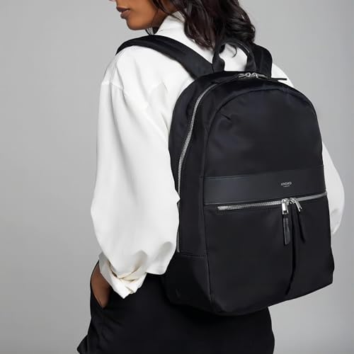 KNOMO Beauchamp Womens 14" Laptop Bag Computer Backpack for Work, College, Travel Daypack Purse, Black with Silver Zip