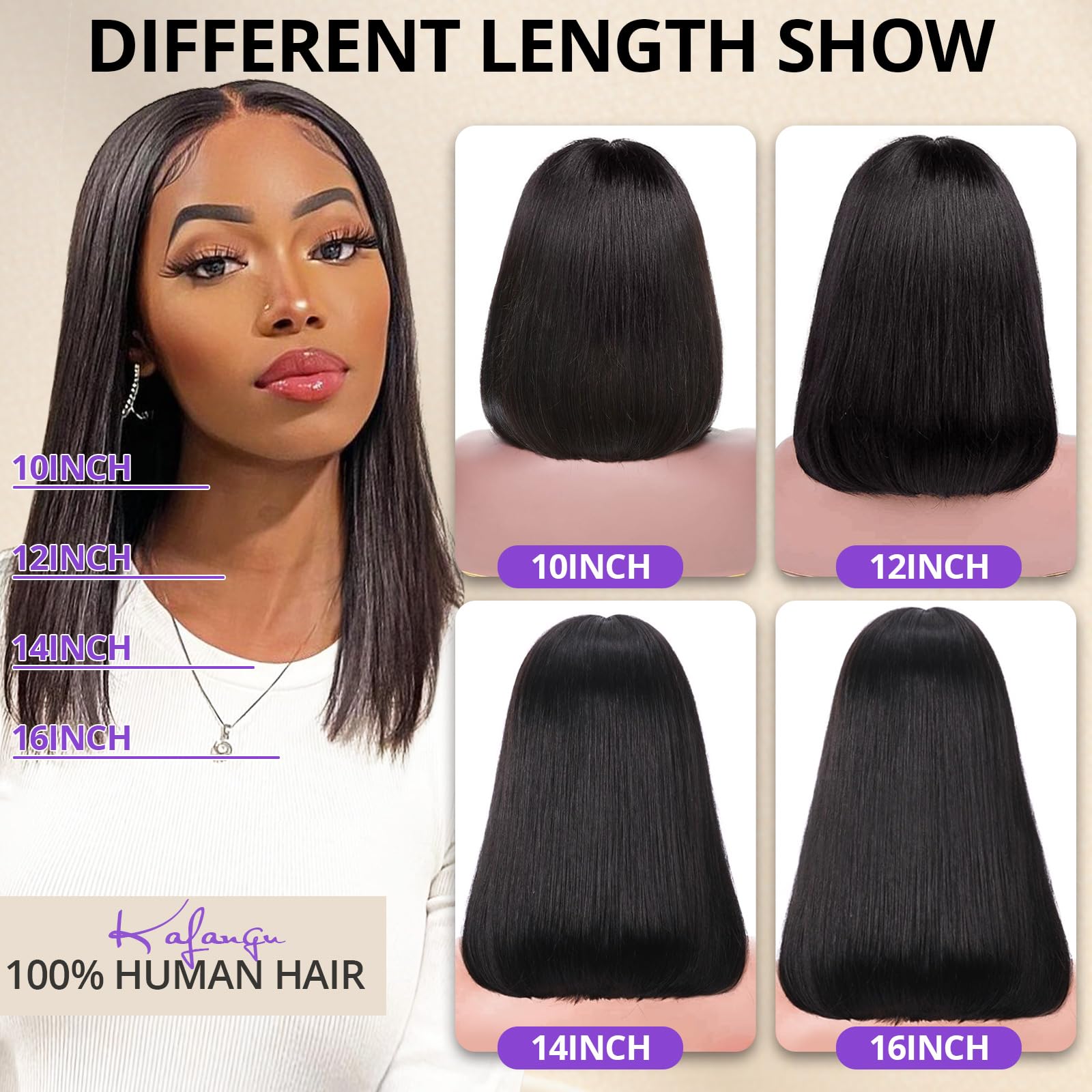 Kafangu Bob Wig Human Hair 13x4 HD Lace Front Wigs For Black Women Human Hair 180% Density Glueless Wigs Human Hair Pre Plucked with Baby Hair Short Straight Bob Wigs Natural Color 14inch