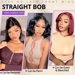 Kafangu Bob Wig Human Hair 13x4 HD Lace Front Wigs For Black Women Human Hair 180% Density Glueless Wigs Human Hair Pre Plucked with Baby Hair Short Straight Bob Wigs Natural Color 14inch