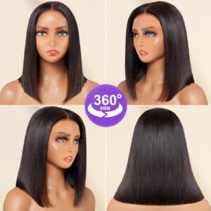 Kafangu Bob Wig Human Hair 13x4 HD Lace Front Wigs For Black Women Human Hair 180% Density Glueless Wigs Human Hair Pre Plucked with Baby Hair Short Straight Bob Wigs Natural Color 14inch