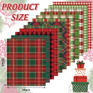 Whaline 12Pcs Christmas Cotton Fabric Bundles Buffalo Plaid Xmas Fat Quarters Red Green Checkered Printed Sewing Fabrics for DIY Handmade Crafting, 18 x 22 Inch