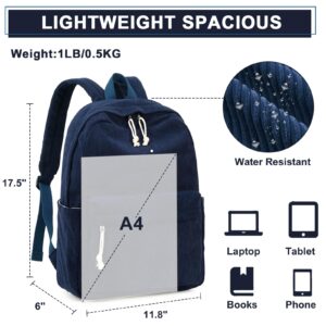 School Backpack for Teen Girls Women Laptop Backpack College Bookbags Middle School Travel Work Commuter Back Pack（Corduroy navy blue）