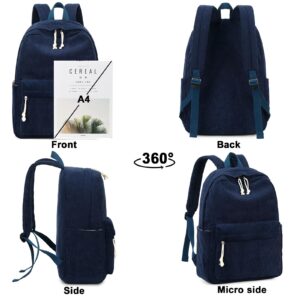 School Backpack for Teen Girls Women Laptop Backpack College Bookbags Middle School Travel Work Commuter Back Pack（Corduroy navy blue）