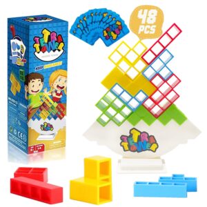 48 Pcs Tetra Tower Game,Tetra Tower Balance Game,Tetra Tower Stacking Game Adult Tetra Tower Stacking Blocks Balance Game Blocks Building Toys