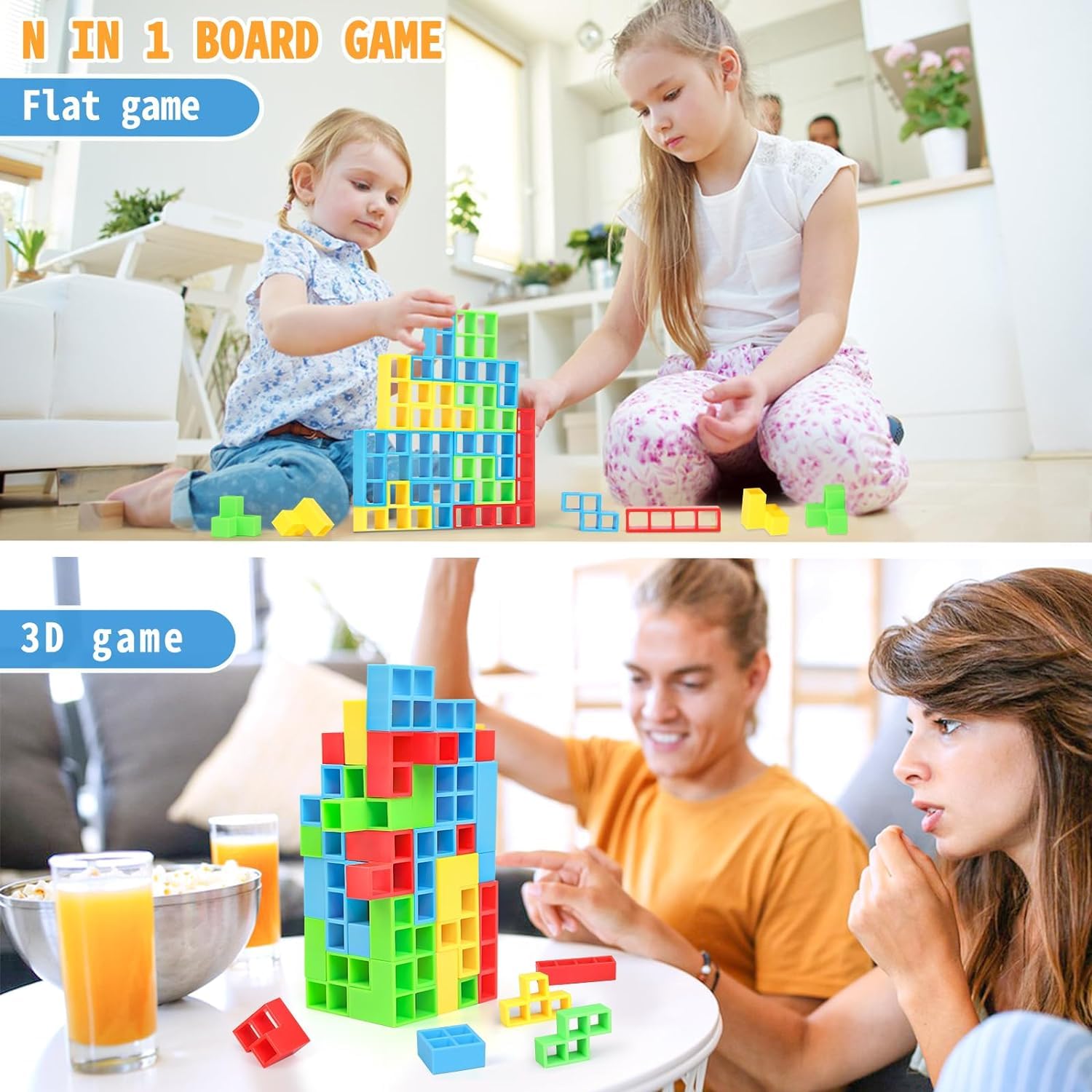 48 Pcs Tetra Tower Game,Tetra Tower Balance Game,Tetra Tower Stacking Game Adult Tetra Tower Stacking Blocks Balance Game Blocks Building Toys