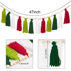 Anwyll Tassel Garlands,Christmas Tassel Garlands with Wood Beads,Tassel Wall Hanging Decor,Classroom Home Decor Pastel Tassel Garland with 2Pcs Pom Pom Balls Garlands for Christmas Holiday Party