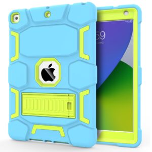 ccmao for ipad 9th generation case, ipad 8th 7th generation case, ipad 10.2 inch 2021/2020/2019 case, heavy duty rugged shockproof protective cover with kickstand for kids boys girls, blue+yellow