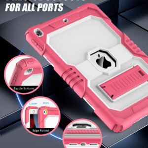 OKP Case for iPad 9th/ 8th/ 7th Generation (2021/2020/2019), Heavy Duty 10.2 inch iPad Shockproof Rugged Protective Cover with Built-in Stand, iPad 9 8 7 Gen Cases for Kids Girls Boys, Pink+White