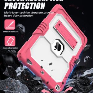 OKP Case for iPad 9th/ 8th/ 7th Generation (2021/2020/2019), Heavy Duty 10.2 inch iPad Shockproof Rugged Protective Cover with Built-in Stand, iPad 9 8 7 Gen Cases for Kids Girls Boys, Pink+White