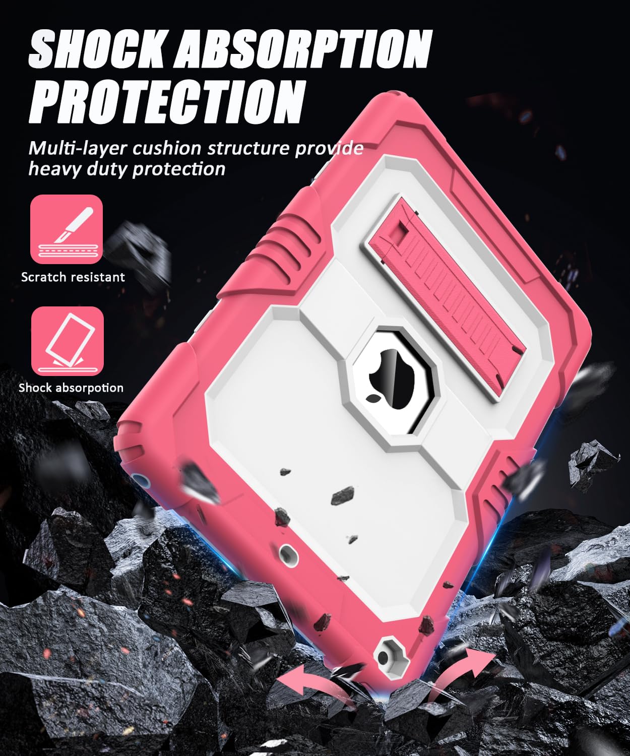 OKP Case for iPad 9th/ 8th/ 7th Generation (2021/2020/2019), Heavy Duty 10.2 inch iPad Shockproof Rugged Protective Cover with Built-in Stand, iPad 9 8 7 Gen Cases for Kids Girls Boys, Pink+White