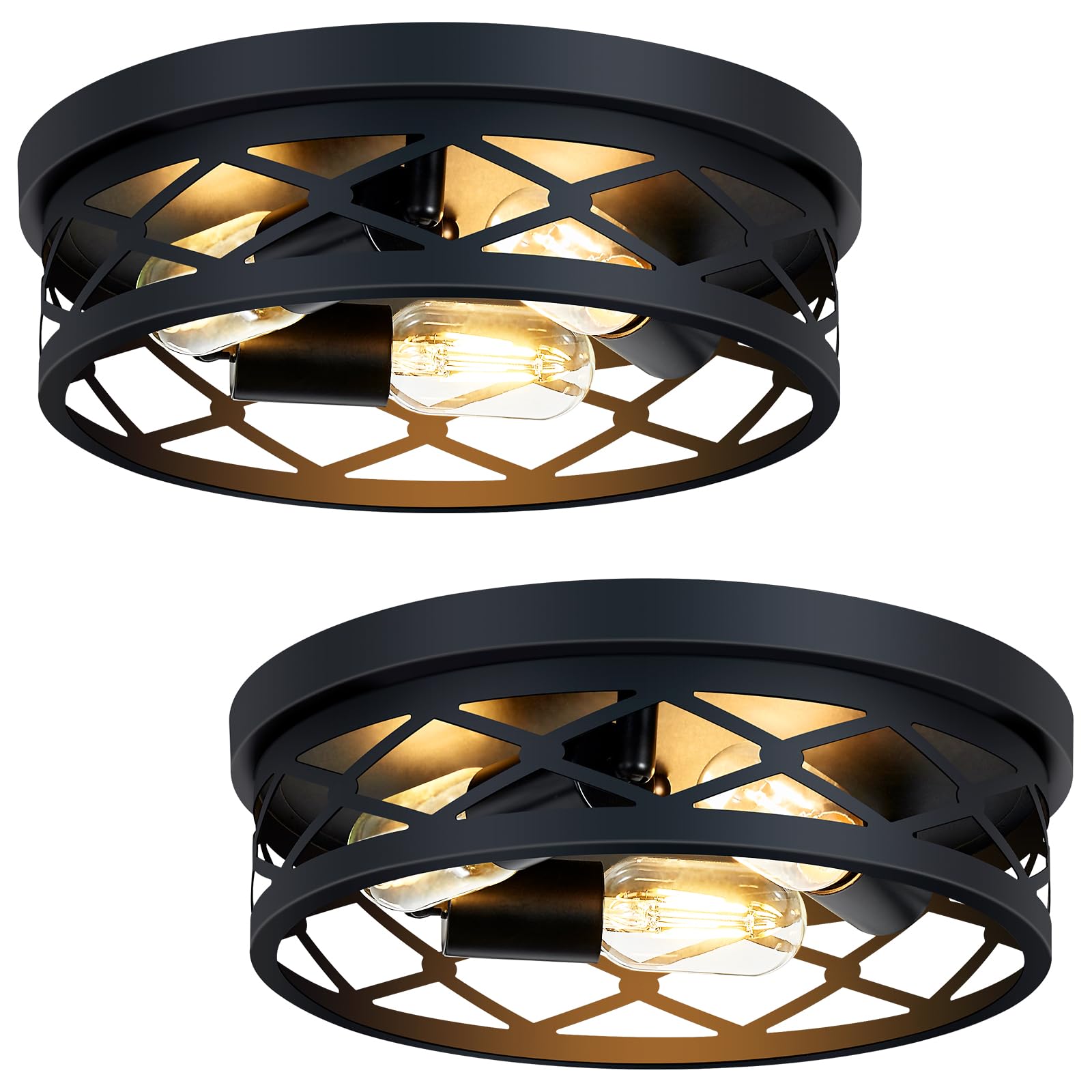 SKEJAO, 2 Pack Flush Mount Ceiling Light Fixture, Black, for Hallway, Kitchen, Farmhouse, Bedroom (13 x 13 x 3.93 inches, 2400 lumens, Dimmable, 2 Count)