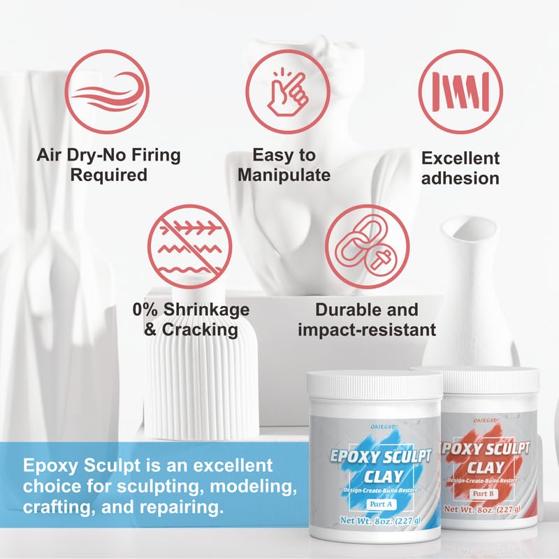 White Epoxy Sculpt Clay, 1 Pound Self-Hardening AB Epoxy Sculpt Clay for Sculpting, 2 Part Modeling Compound (A & B), Epoxy Clay Magic Sculpt for Sculpting, Modeling, Filling, Repairing