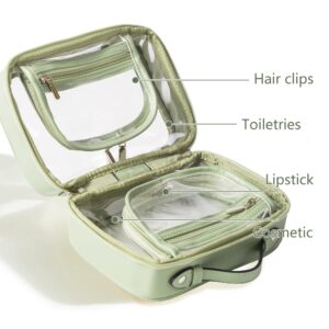 Veki TSA Approved Toiletry Bag Transparent Makeup bag Double Travel Cosmetic bags Case Waterproof Toiletries Bag Large Capacity Open Storage bag Organizer for Women and Girls (Small Green)