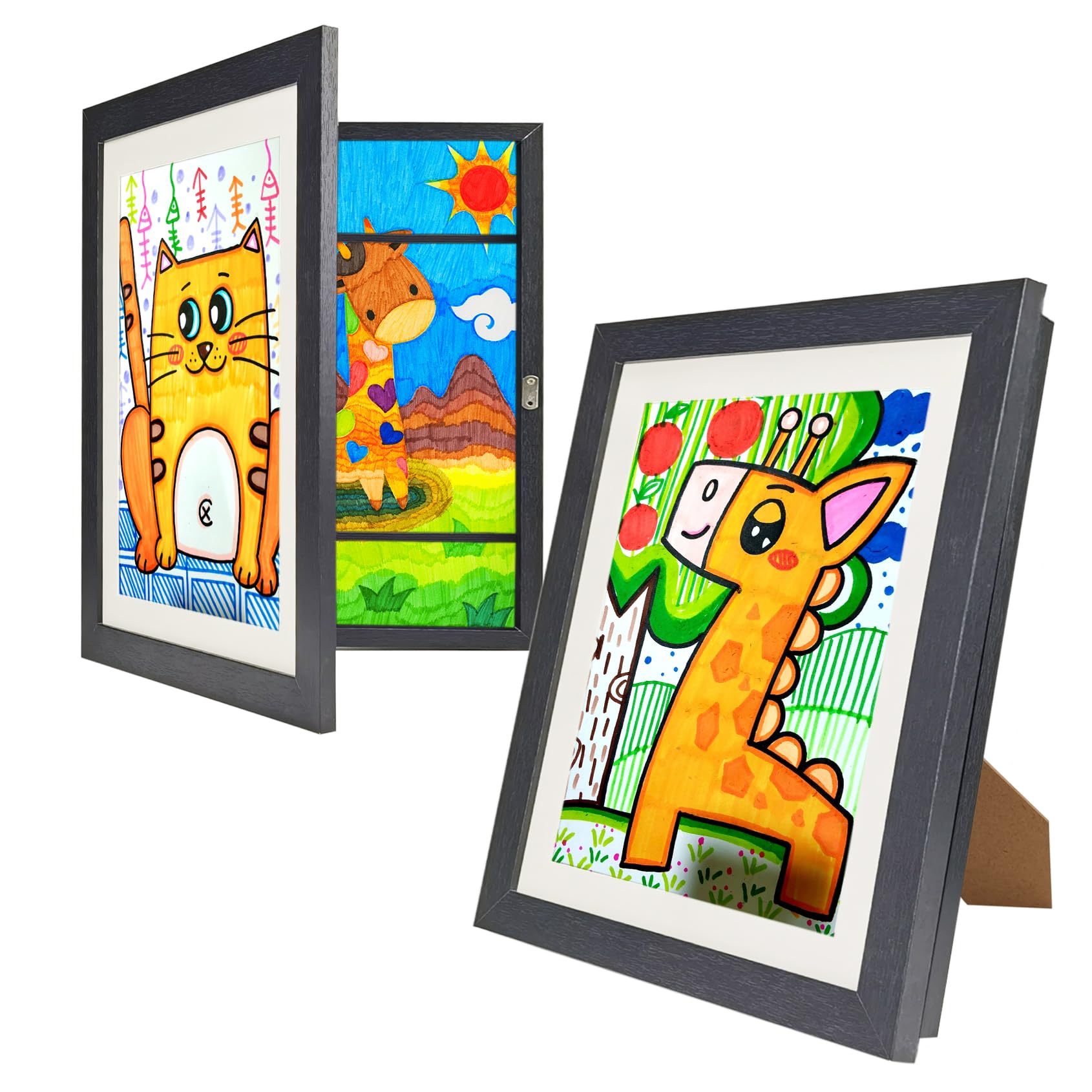 BOPART 2pcs Kids Art Frames Changeable Display 8.5x11 with Mat or 10x12.5 without Mat, Front Opening Kid Artwork Picture Frame Great for Children's Drawing Art Projects Storage Holds 100 Pieces