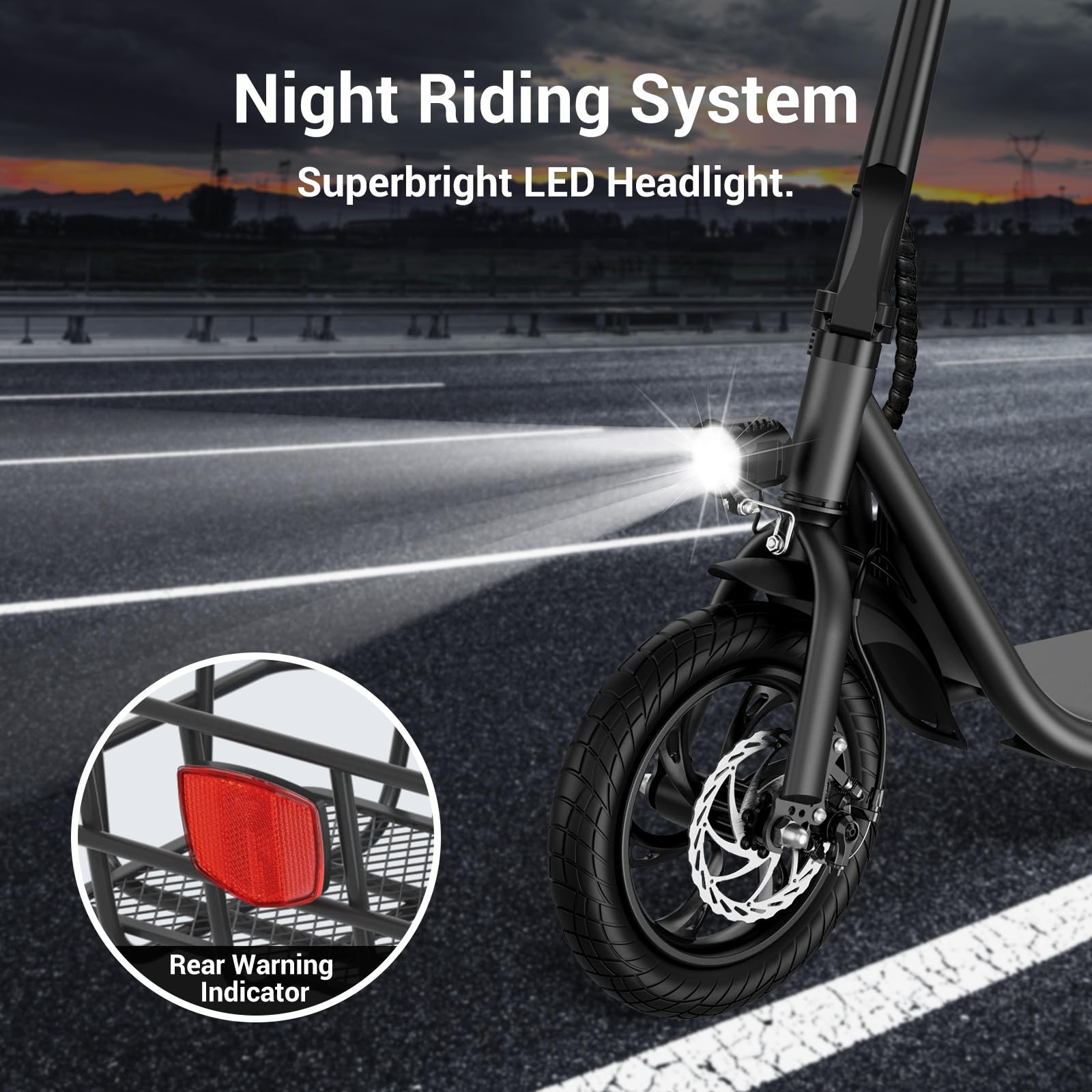 ROXAAN Electric Scooter Adults with Seat, 15.5Mph 20Miles Range Foldable Electric Scooter for Adults, 450W Powered E-Scooter for Commuting W/Basket, 12.5" Pneumatic Tire Sports Scooter (Matte Black)