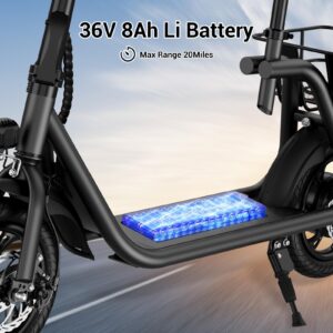 ROXAAN Electric Scooter Adults with Seat, 15.5Mph 20Miles Range Foldable Electric Scooter for Adults, 450W Powered E-Scooter for Commuting W/Basket, 12.5" Pneumatic Tire Sports Scooter (Matte Black)