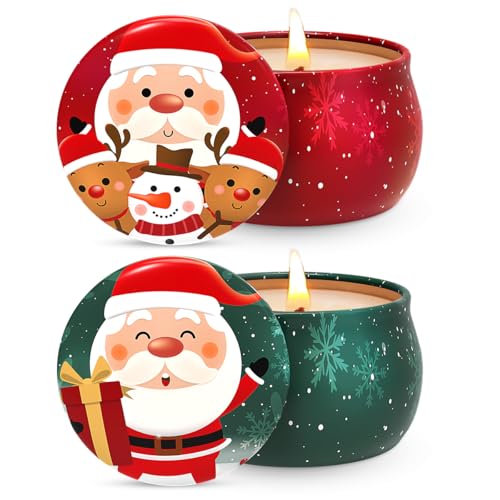 Christmas Snowman Aromatherapy Gift Set Small 4.4oz Apple &Cinnamon and Cedar Scented Decorative Candles for Women Soy Stress Relief Candles for Home, 2 Packs