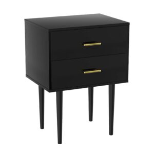 Black Nightstand with 2 Drawers, Modern Night Stand Black, Wooden Night Stands for Bedroom, Bed Side Table, End Table, Gold Handle 26 Inch Tall, Large Size