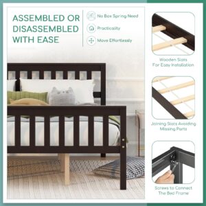 Airdown Queen Size Bed Frame No Box Spring Needed, Metal Platform Bed Frame Queen with Wooden Headboard, Mattress Foundation with Wood Slat Support, Easy Assembly, Noise-Free