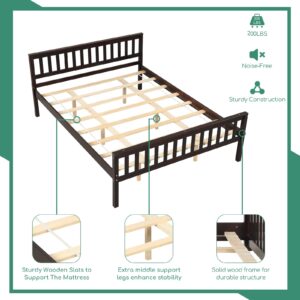 Airdown Queen Size Bed Frame No Box Spring Needed, Metal Platform Bed Frame Queen with Wooden Headboard, Mattress Foundation with Wood Slat Support, Easy Assembly, Noise-Free