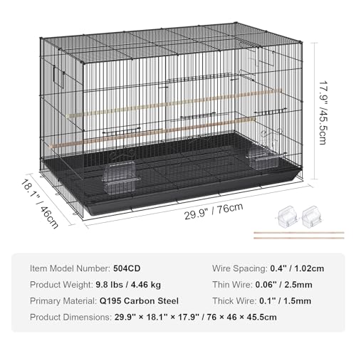 VEVOR 30 Inch Flight Bird Cage, Stackable Bird Cage Parakeet Cage with Slide-Out Tray and Handle, Small Parrots Birdcage for Cockatiels Budgies Conure Macaw Finch Lovebirds Canaries Pigeons