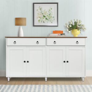 4ever2buy Mid-Century Sideboard Buffet Cabinet with Storage, 55" Coffee Bar Cabinet with 2 Drawers and 4 Doors, White Kitchen Buffet Storage Cabinet for Living Dining Room